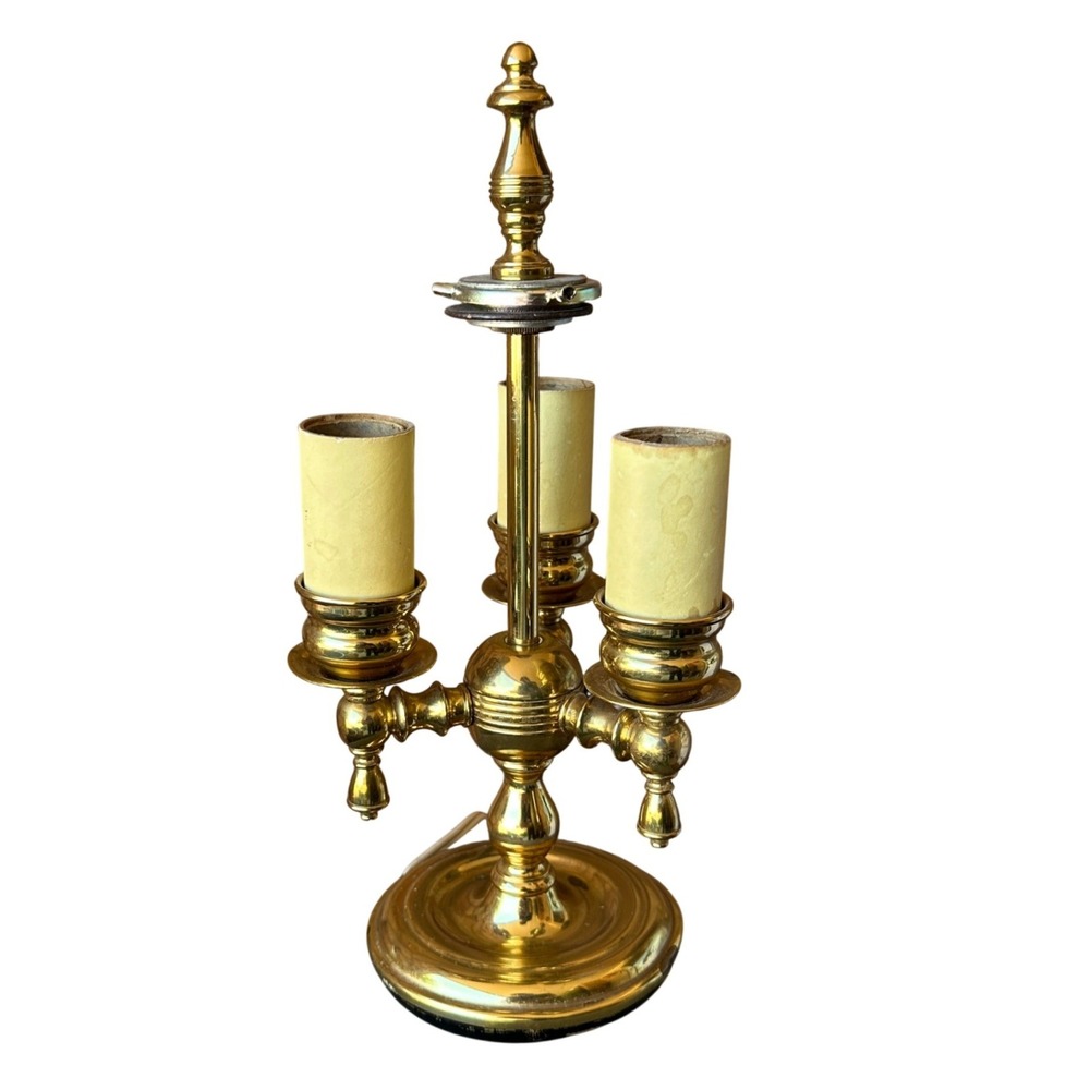 Vintage Polished Brass 3-Light Candelabra Boudoir Table Lamp Small